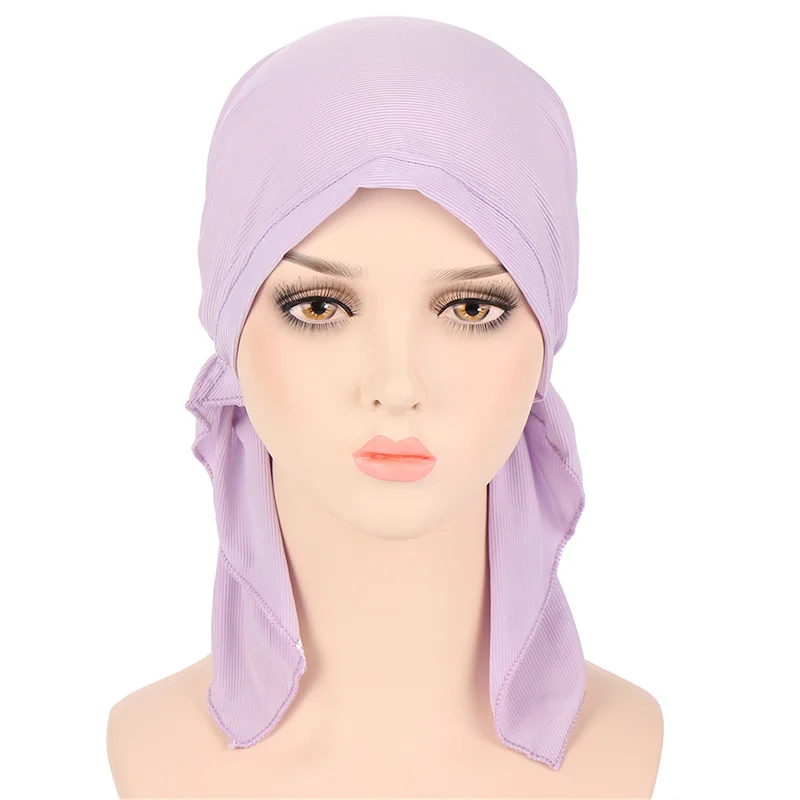 

Women Elastic Solid Color Wrap Head Hat Muslim Simple Turban Chemotherapy Cap