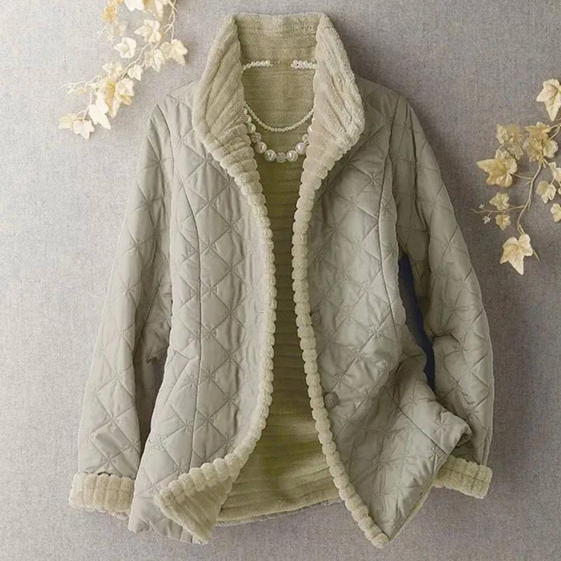 

NEW Noble Middle Aged Women Quilted Jacket Autumn Winter Warm Down Cotton Jacket Short Female Fashion Casual Parka Outerwear 5XL
