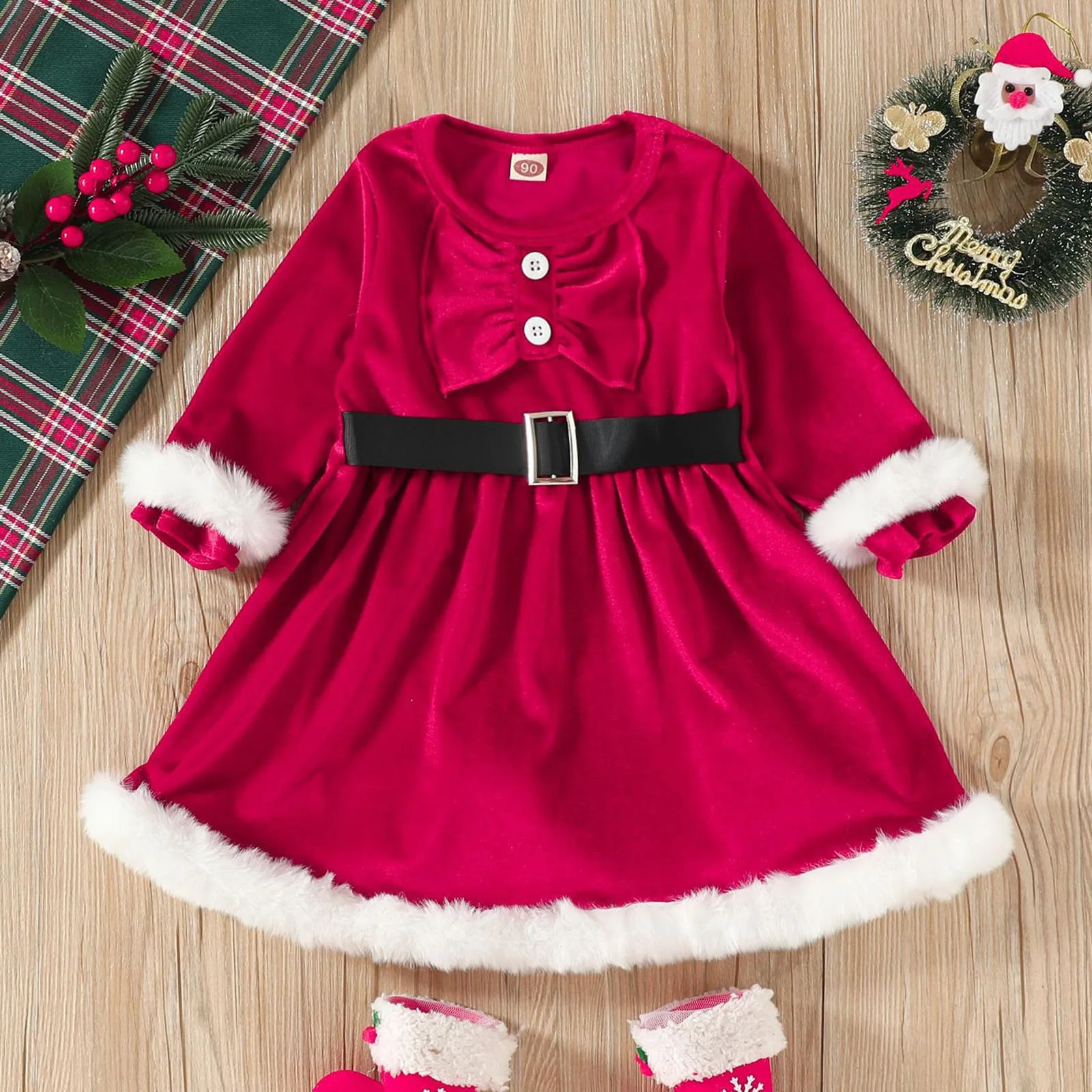 

Зимнее флисовое платье принцессы с длинным рукавом и оборками