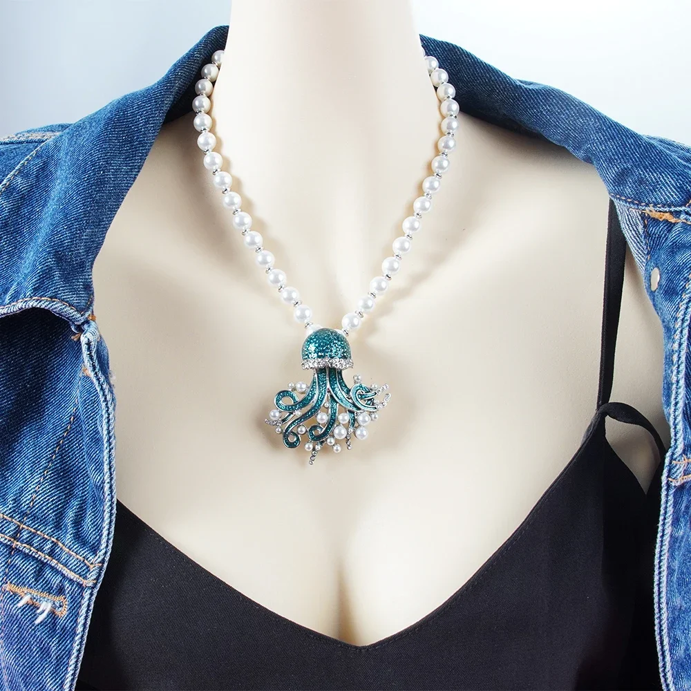 Огромный кулон в виде кальмара ракушка морской конек осьминог кит жемчужное