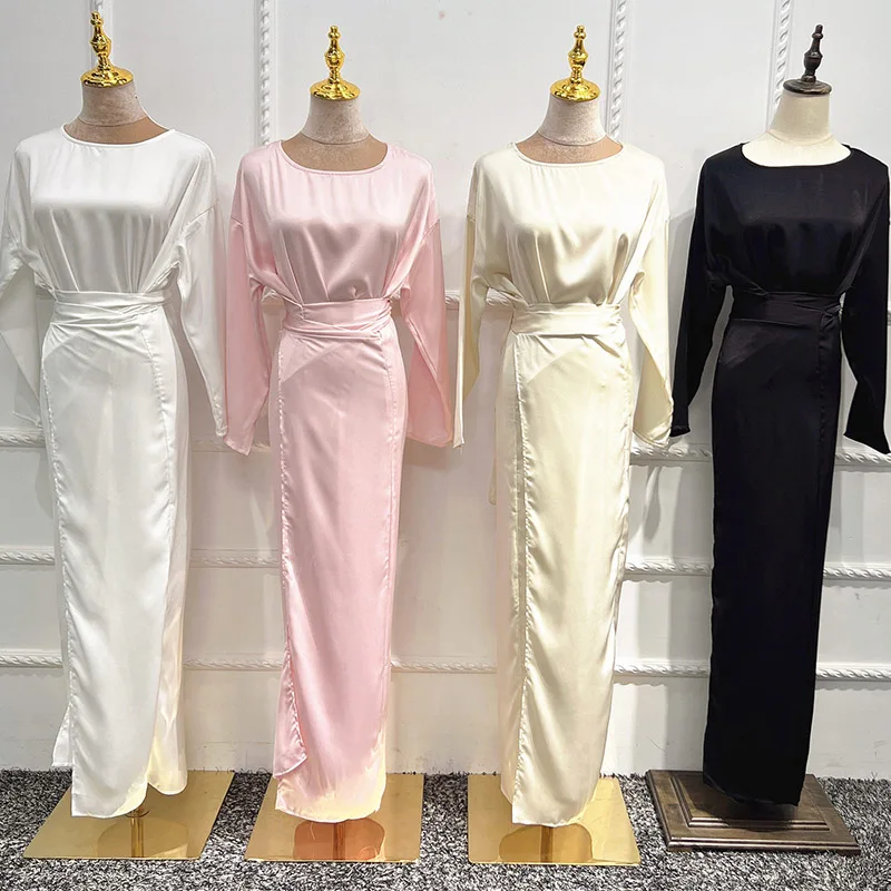 

Eid Abaya Dubai Islamic Women's Satin Dress Solid Color Plus Size Kimono Malaysia Turkey Pakistan Clothing Fashion Prayer Wear