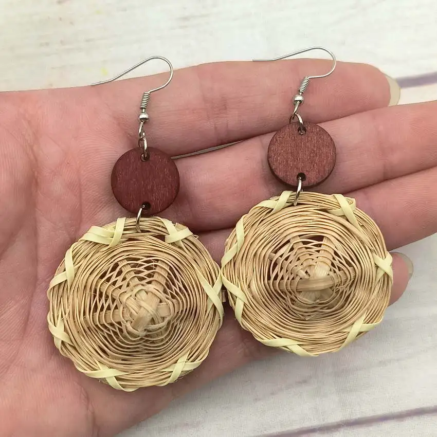 

Ethnic Braided Earrings Bohemian Vine Weaving Fashion Natural Vine Handwoven Creative Circular Earrings Wholesale