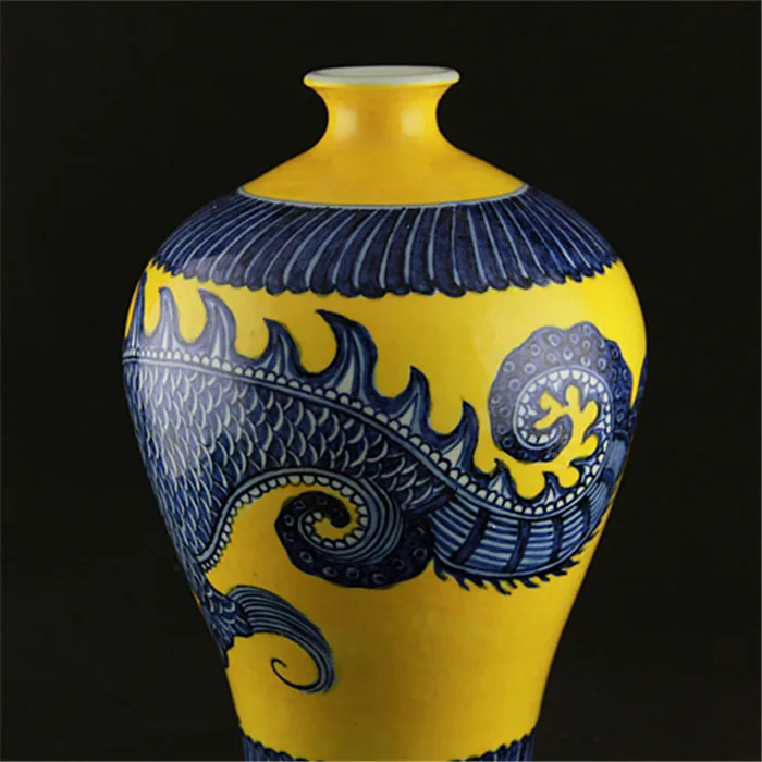 Антикварная керамическая ваза Xuande ручной работы три дракона Коготь желтая и