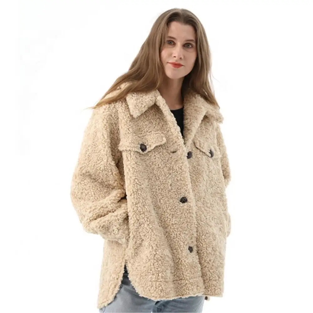 Women Winter Warm Real Fur Coat Thickened Button Lapel Pure Color Jackets Fashion Leisure Teddy Fleece Luxury Woman Fur