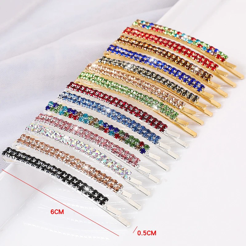 

Double Row Full Crystals Hairgrips I-shaped Colored Rhinestone Hairpins Metal Bangs Clip Hair Accessories Bobby Pin Headwear