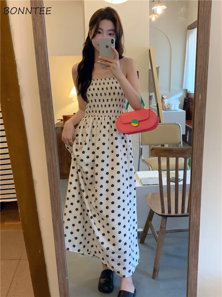 

Floral Sleeveless Dresses Women Vintage Ankle-length Summer Sweet Elegant Lovely Females High Waist Design Платье Женское Korean