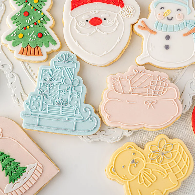 

Merry Christmas Cookie Embosser Stamp Biscuit Cutter Santa Claus Elk Fondant Cake Sugar Craft Cake Embossed Mold Decoration Tool