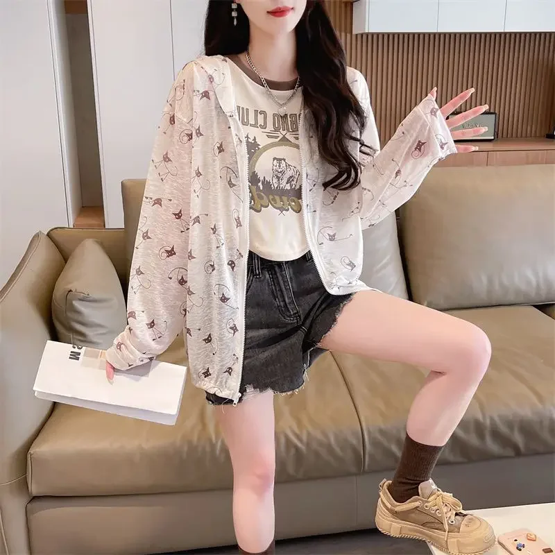 Женский тонкий кардиган из нановолокна Ice Silk Свободный дышащий с капюшоном