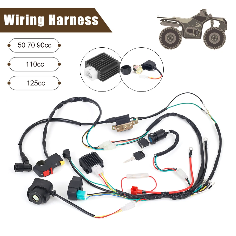 

Motorcycle Wiring Harness Loom Solenoid Coil CDI for Quad Dirt Bike ATV 50 70 90cc 110cc 125cc