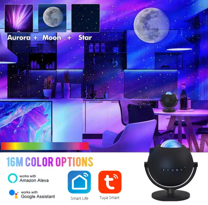 

Tuya WiFi Smart Aurora Moon Projector Laser Starry Sky Projector Colorful Waving Led Night Light Work With Alexa Google Home