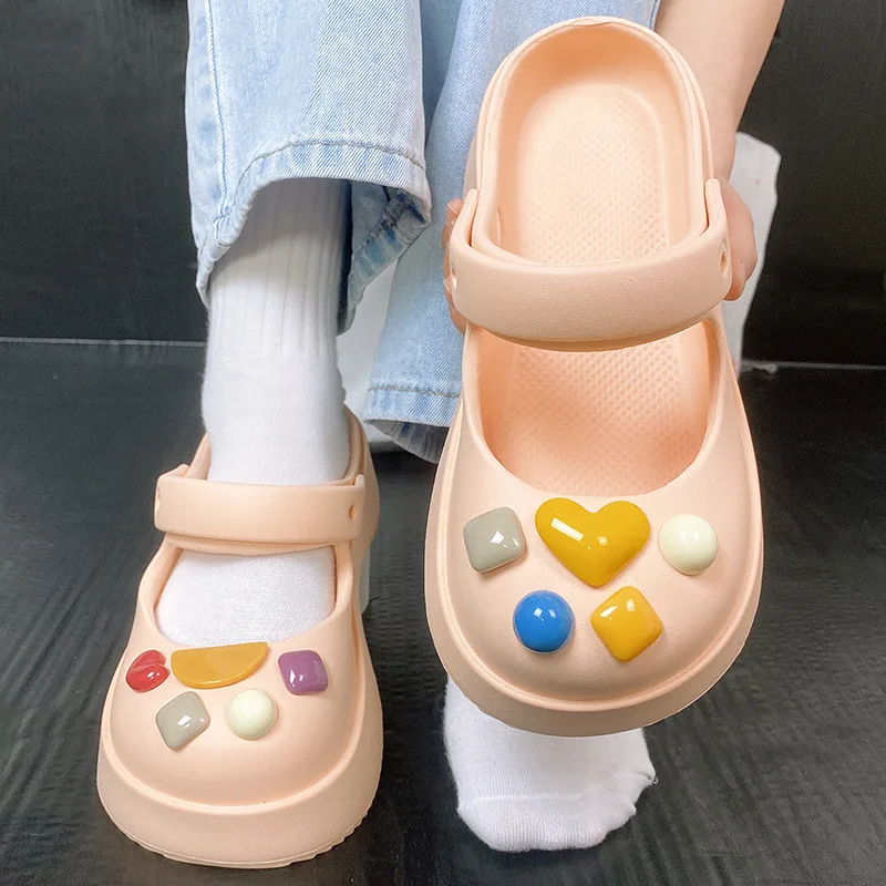 2023 HOT Summer Shoes Women DIY Thick Sole Anti Slip Women's Summer Versatile Casual Mary Jane Garden Shoes Slippers