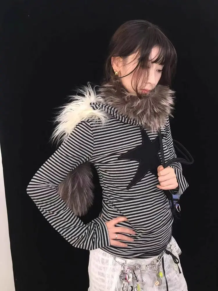 Tonngirls винтажная футболка с принтом женские лоскутные полосатые футболки высоким