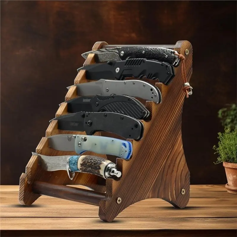 Фото Подставка-держатель для коллекционных ножей B97A-Wood с фиксированным лезвием, блок для ножей, вместимость до 8 ножей №4