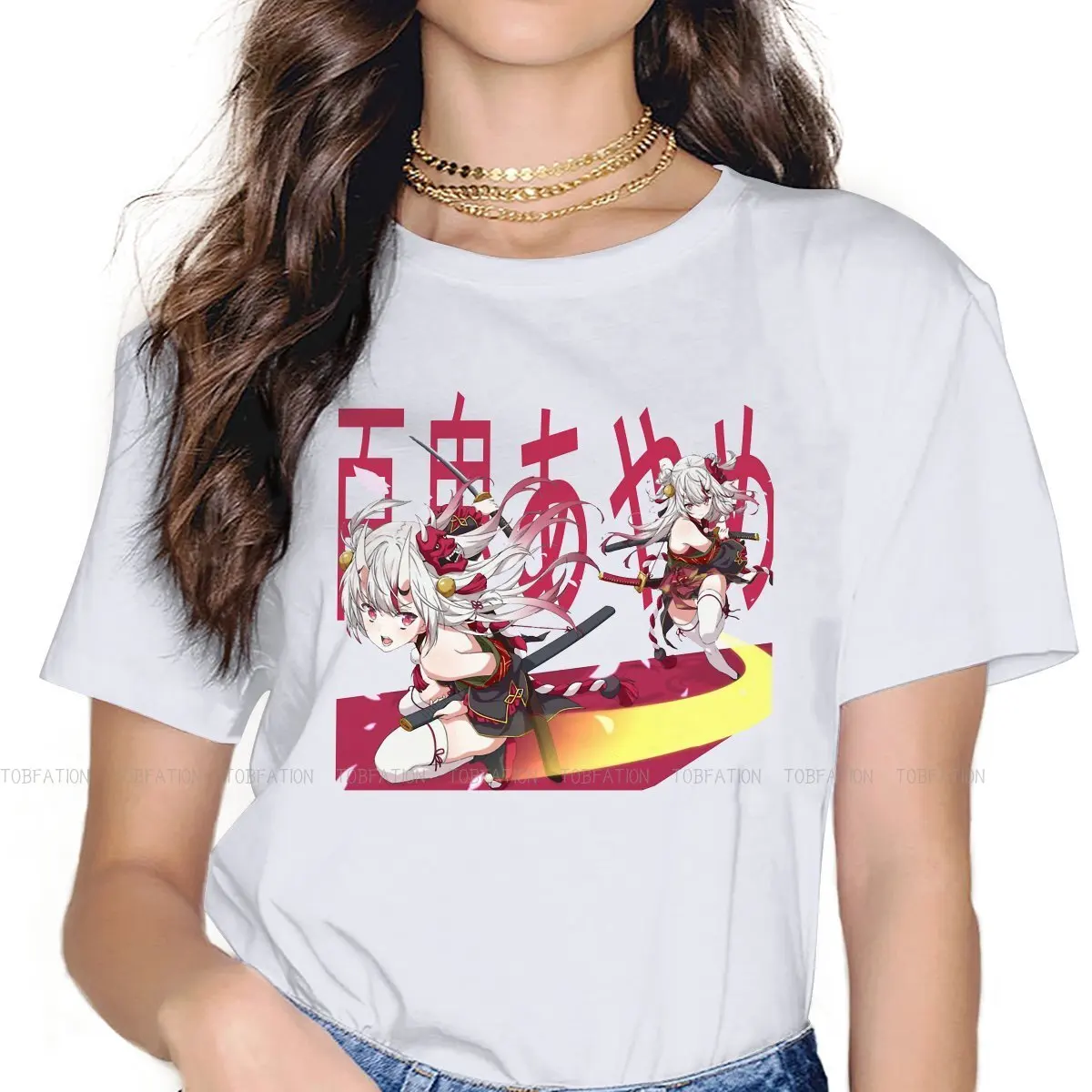 

Oni Sword Swing Nakiri Ayame Female Shirts Usada Pekora Hololive Anchor Big size Vintage Women Clothes Harajuku Casual Blusas