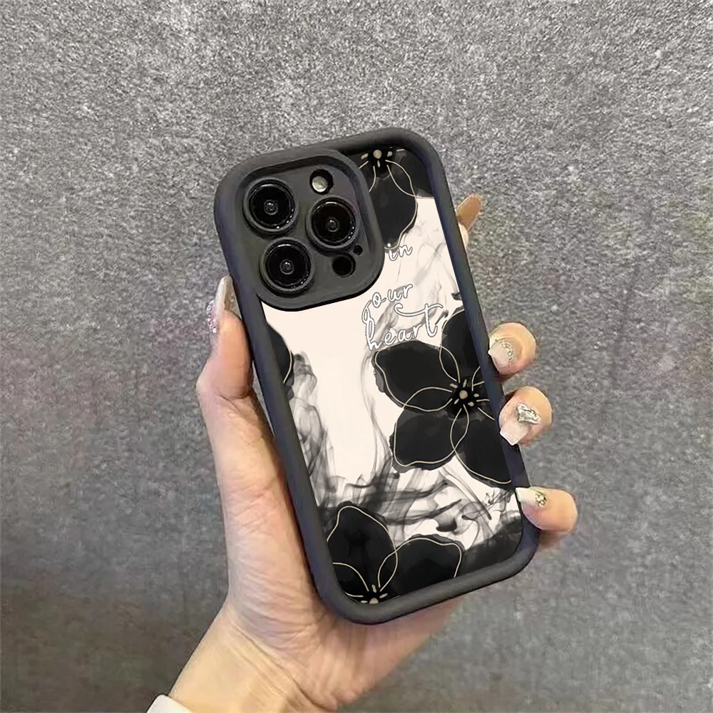 Силиконовый чехол с черным цветком для OPPO A80 A60 A79 A59 A18 A38 A58 A78 A98 A95 A57S A56S A3 Pro A3X A17X A16