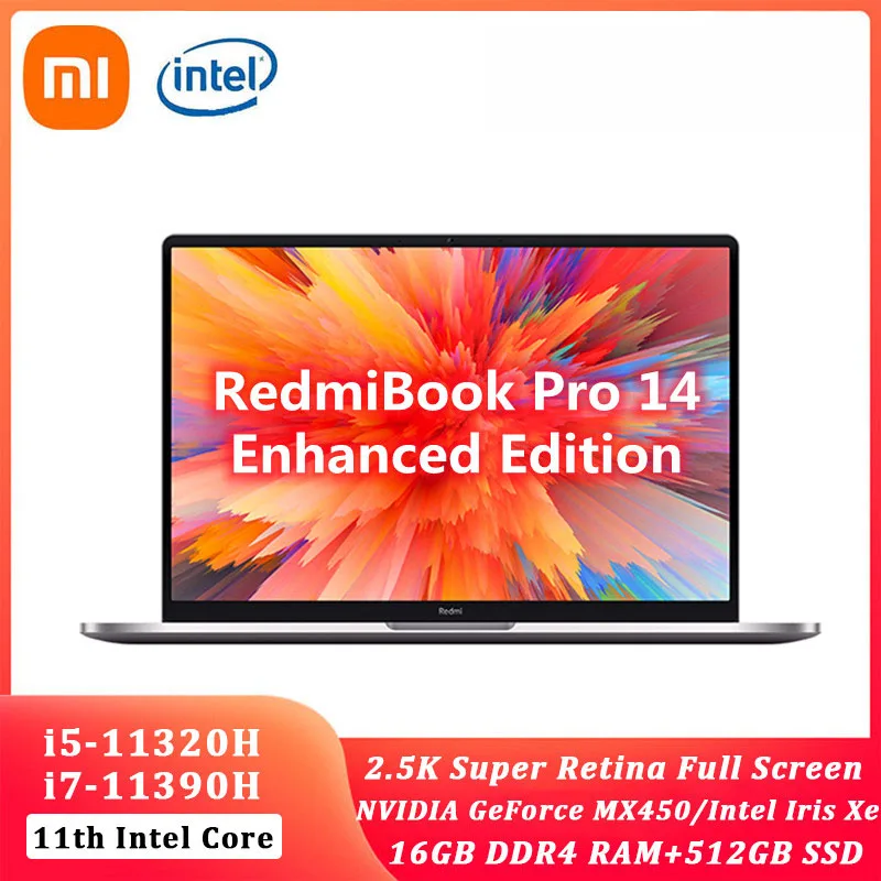 Xiaomi Laptop RedmiBook Pro 14  Enhanced Intel  i7-11390H /i5-11320H 16GB RAM 512GB 2.5K Retain Screen Win 10 Ultraslim Notebook