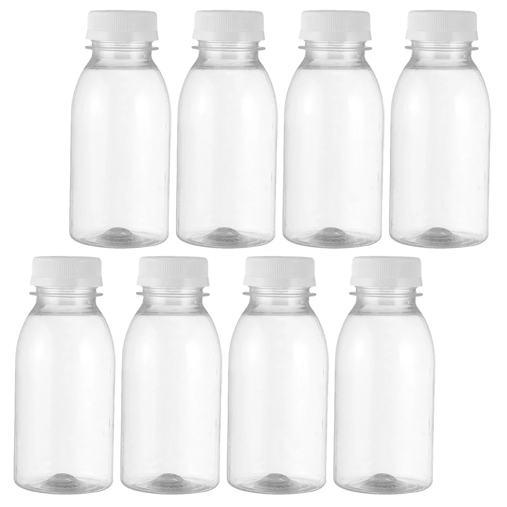 

8 Pcs Milk Bottle Empty Bottles Drinks Bulk Water Reusable Juice Container Lids Fridge Smoothie The Pet Clear Caps Travel