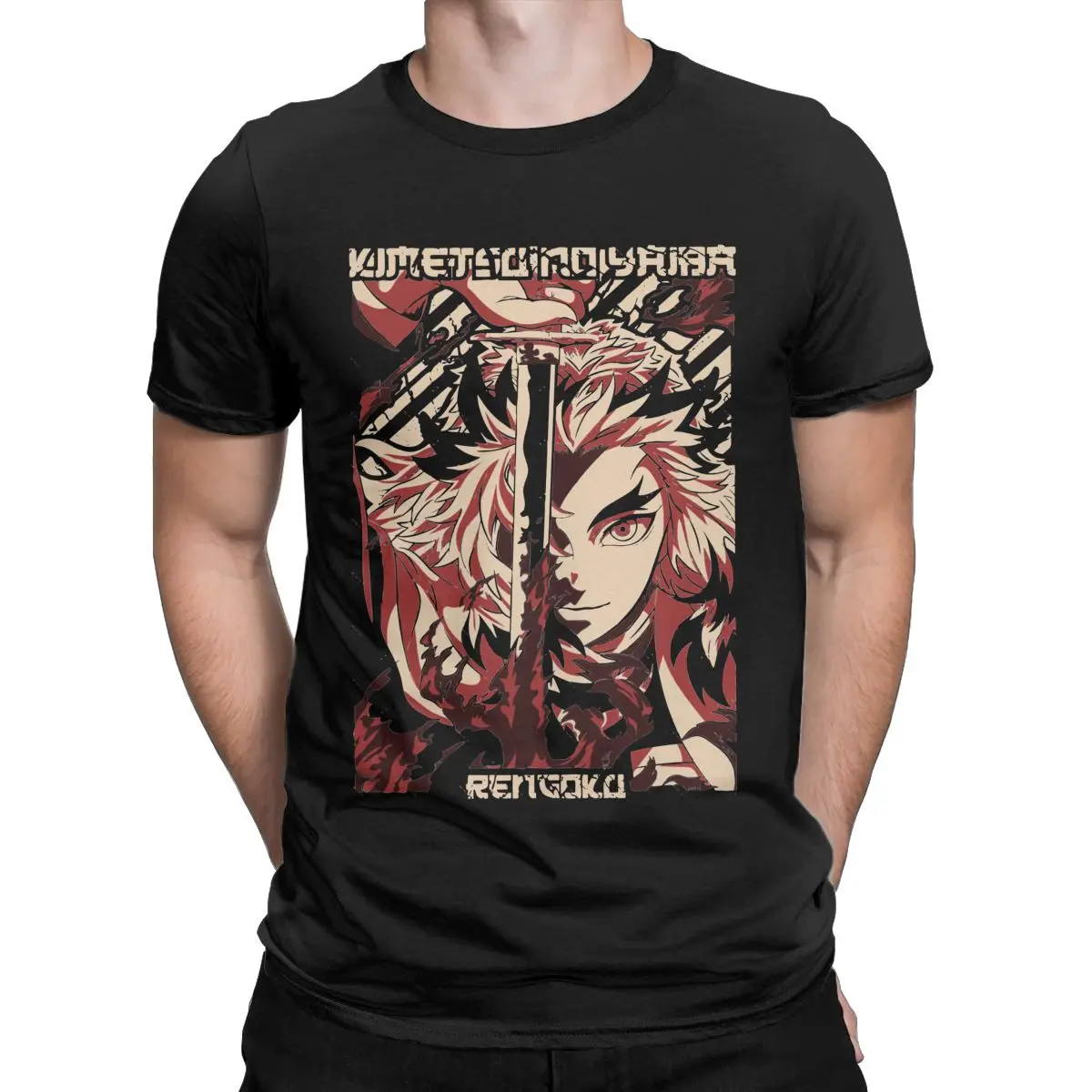 

Novelty Kyojuro Rengoku Demon Slayer anime t shirt for men Round Collar Pure Cotton T Shirts Short Sleeve Tees Summer Tops