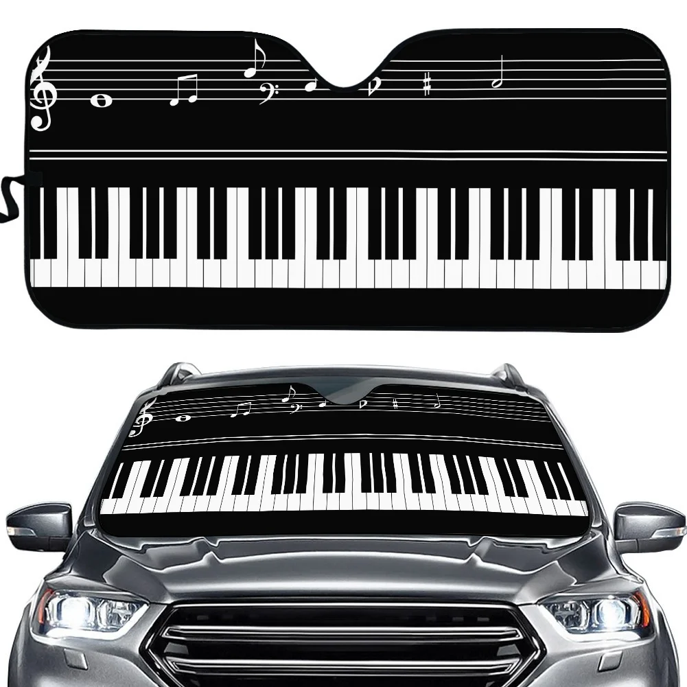 

Piano With Music Note Design Car Shades For Front Windows Foldable Auto Universal Car Windshield Covers UV Protect