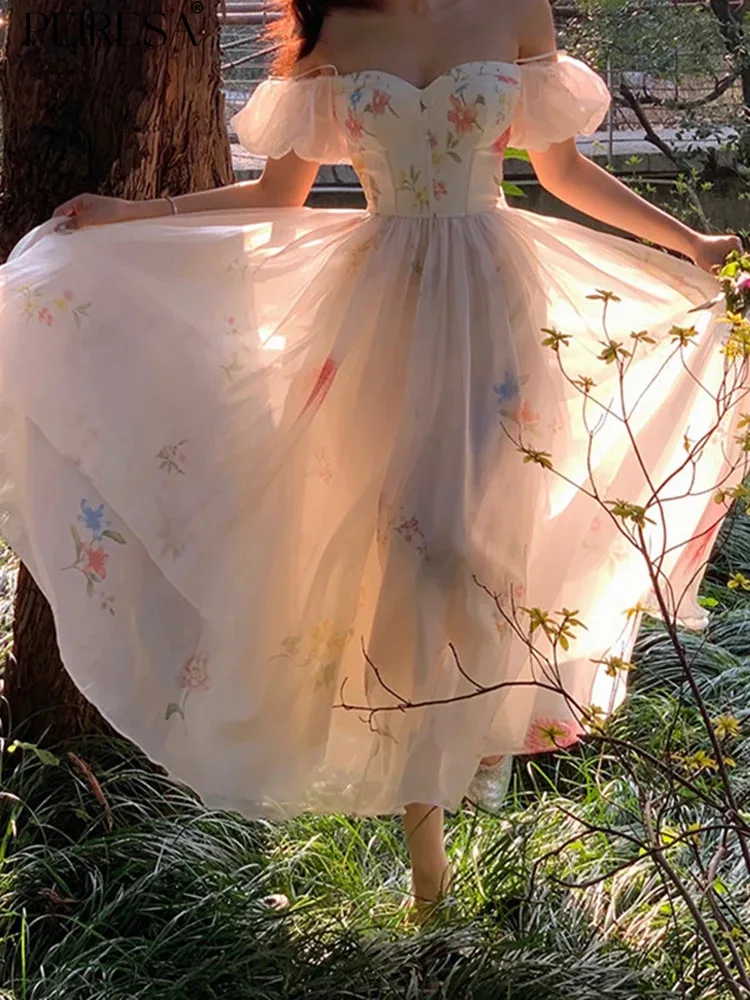 

Женское праздничное платье PEIRESA, элегантное платье на бретелях-спагетти с цветочным принтом и рукавами-фонариками, приталенное платье во французском стиле