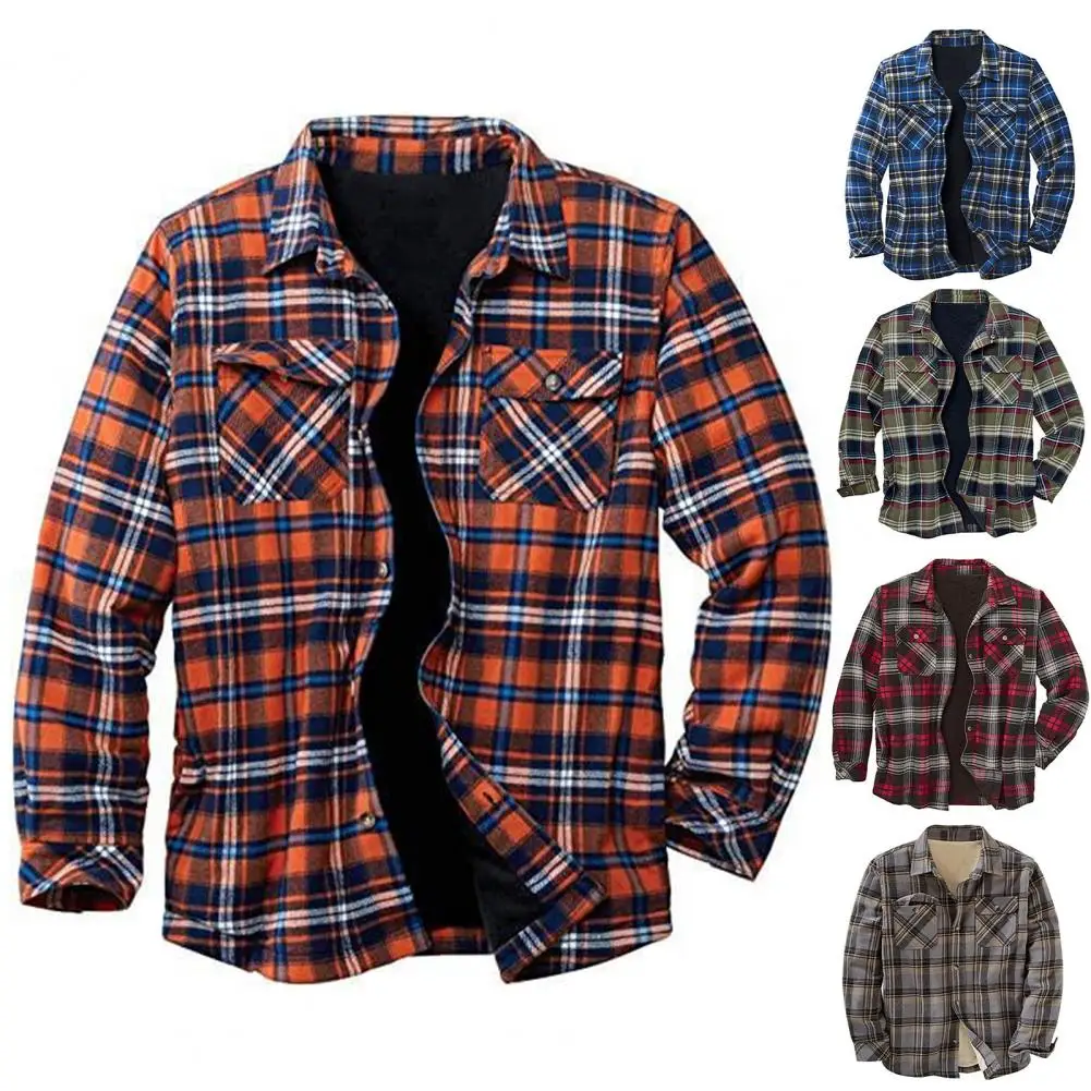

Popular Shirt Jacket Turndown Collar Comfy Men Jacket Plush Lining Lapel Jacket