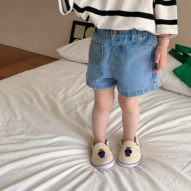 

Children's Small Pocket Denim Shorts 2022 Summer New Korean Girls Light Color Jeans