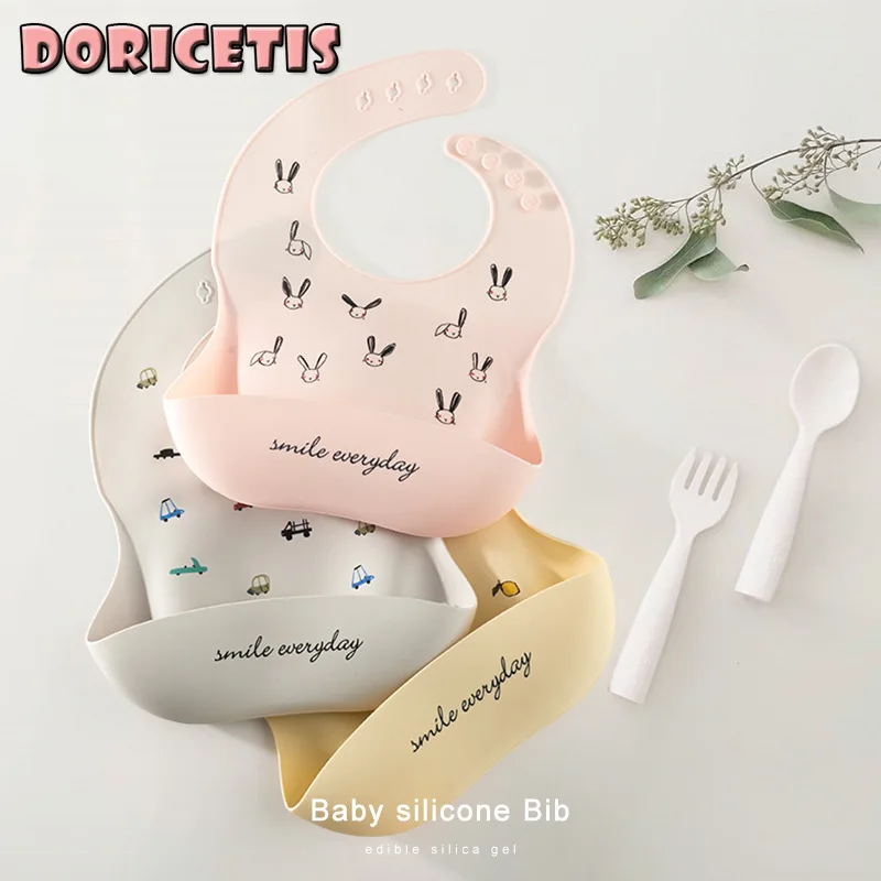 

Newborn Baby Bib Silicone Cute Cartoon Printen Food Leak Proof Waterproof Antifouling Easy Clean Children Saliva Towel New Hot