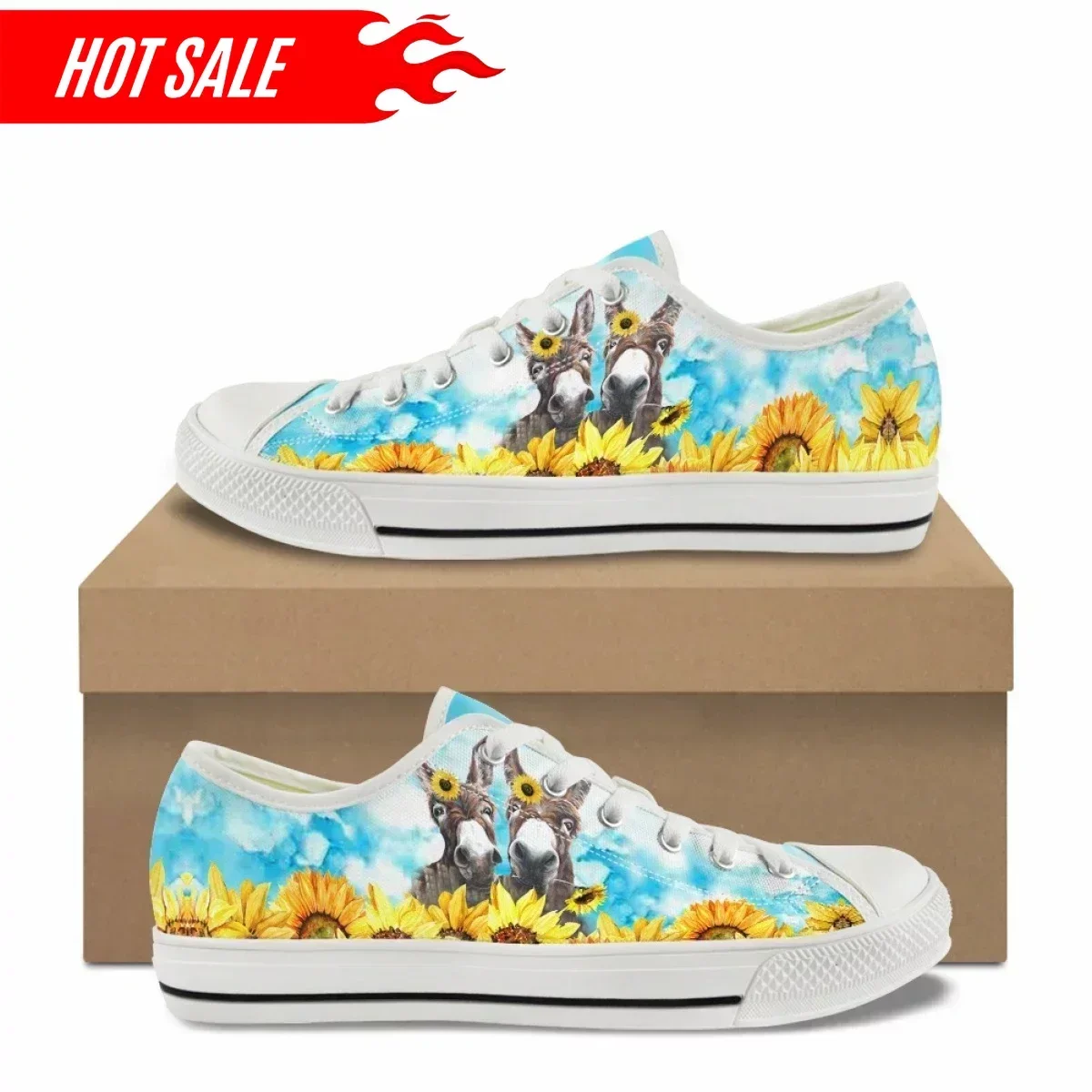 Ферма осел подсолнух принт женские повседневные туфли на плоской подошве