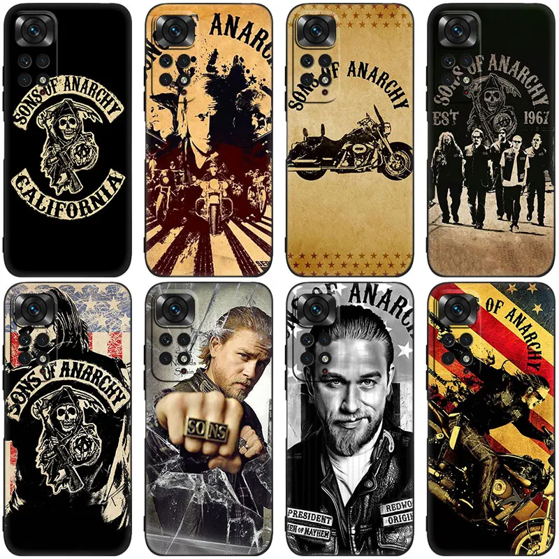 American TV Sons of Anarchy Black Phone Case For Xiaomi Redmi Note 12 + 11 11S 11T 11E 10 10T 5G 10S 9S 9 8T 7 6 Pro Soft Cover
