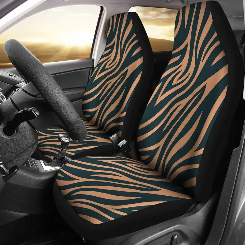 

Brown Black Animal Print Car Seat Covers Pair, 2 Front Seat Covers, Car Seat Protector, Car Accessories