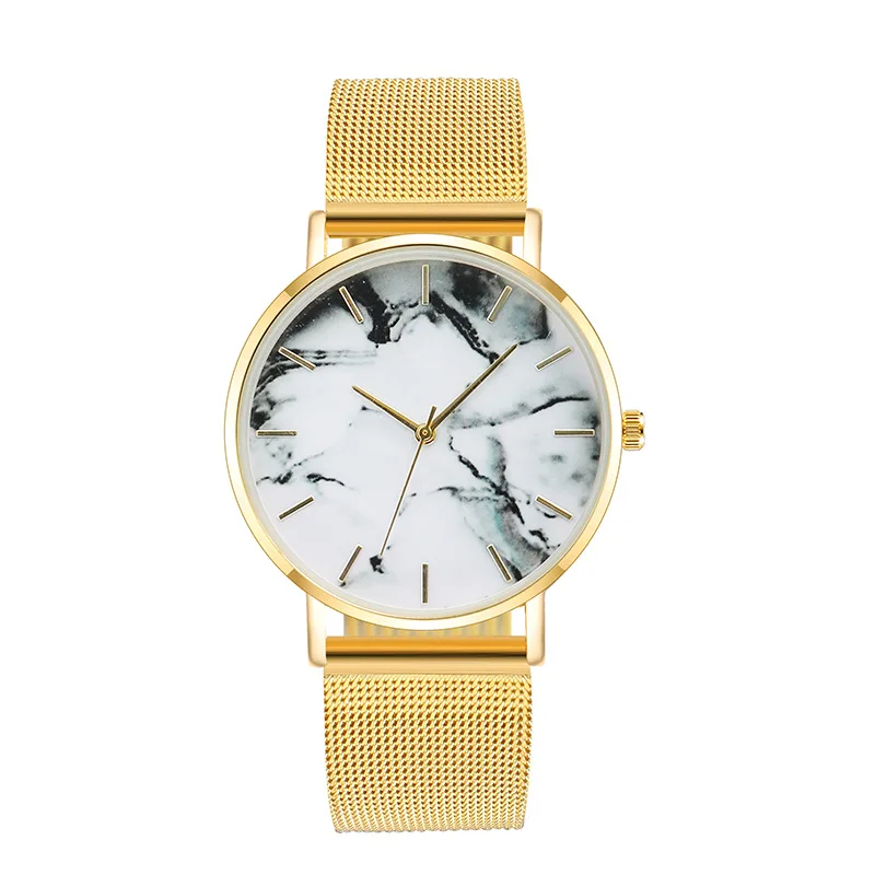 

Fashion Rose Gold Mesh Band Creative Marble Female Wrist Watch Luxury Women Quartz Watches Gifts Couple Watch