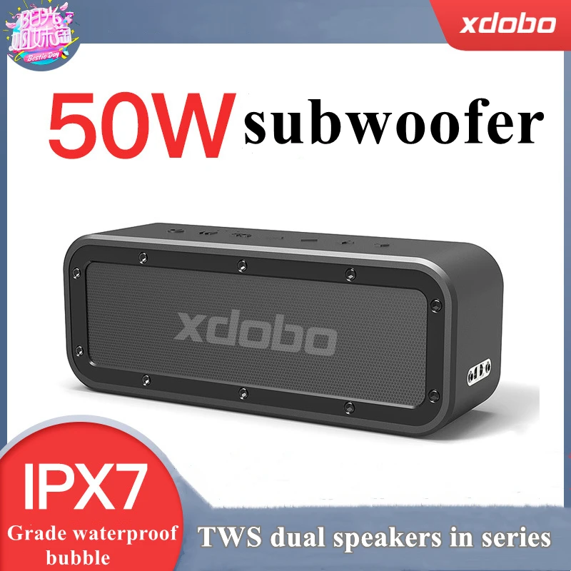 

Xdobo 50W high power and high volume bluetooth speaker wireless waterproof card subwoofer 360 stereo surround TWS sound column