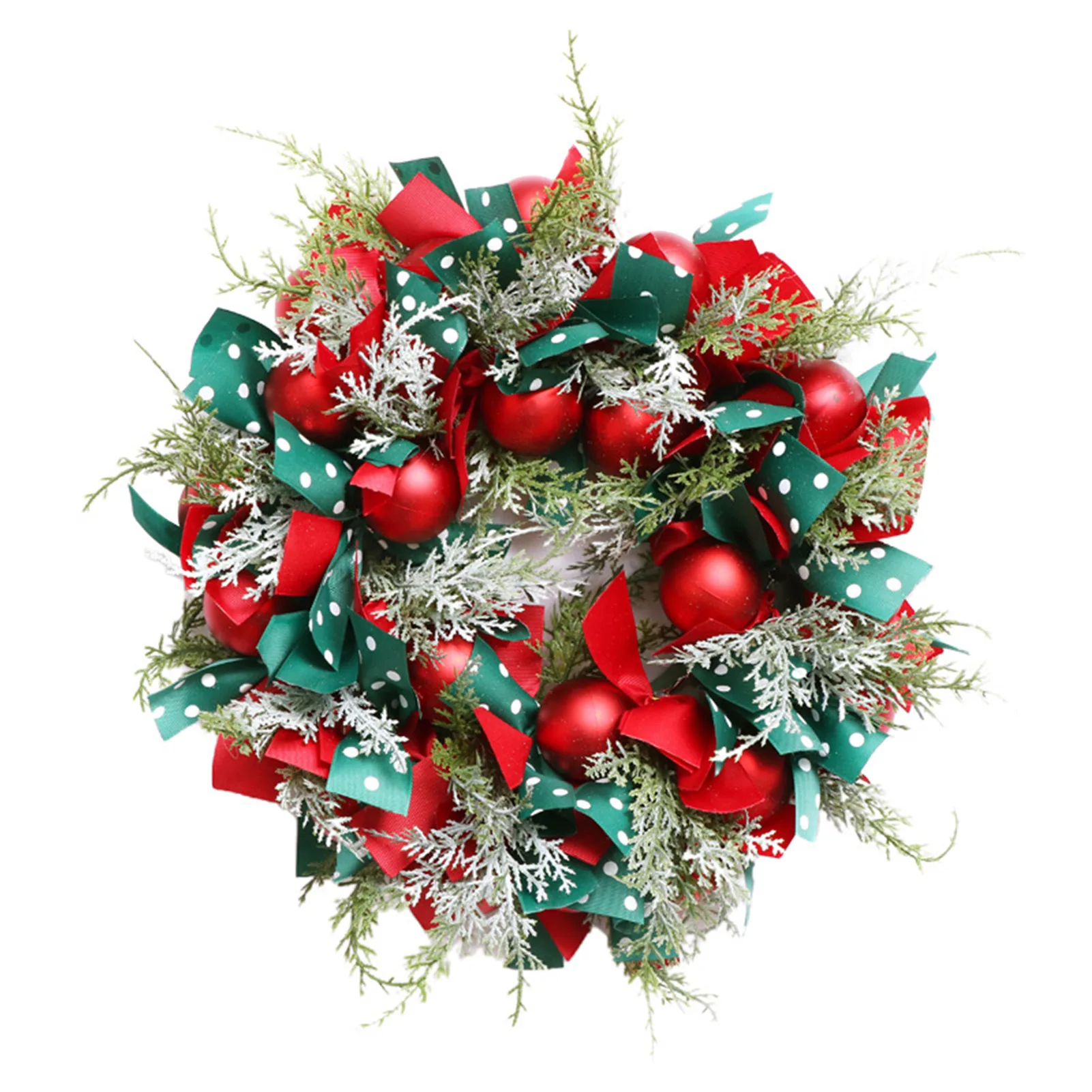 

Christmas Wreath Decoration Red Green Ribbons Spruce Ball Xmas Wreath for Wall Fireplace Xmas Party