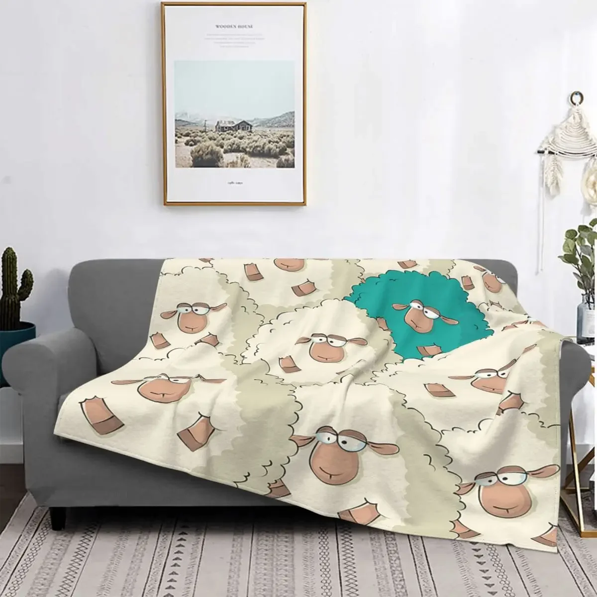 

Sheep Cartoon Blankets Fleece Decoration Animal Cute Portable Ultra-Soft Throw Blanket for Home Travel Rug Piece