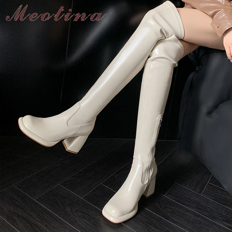 

Meotina Women Over-the-Knee Boots Square Toe Platform Block High Heels Zipper Stretch Long Boot Lady Fashion Shoes Autumn Winter