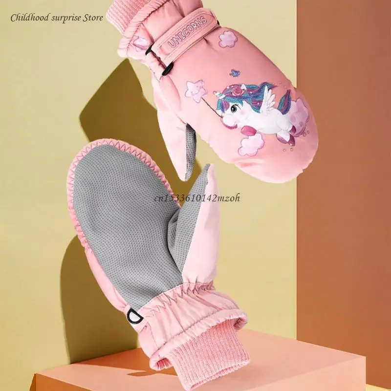 Детские зимние теплые перчатки противоскользящие варежки лыжные с принтом