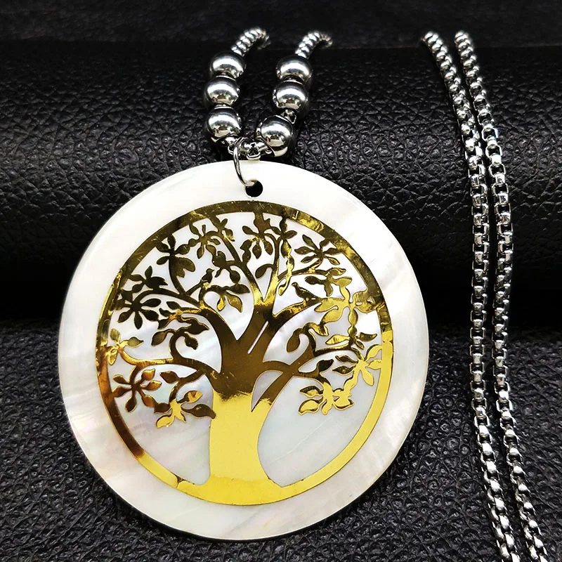 

Stainless Steel Sell Long Necklace for Women Gold Color Tree of Life Chain Necklace Jewelry colgantes mujer moda N18438S07