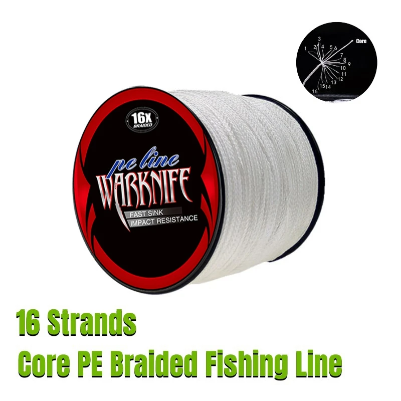 

Warknife 2.5mm-3mm 16 Strands PE Braided Fishing Line 600-750LB 30M 50M 100M 300M 16X Core Japan Fishing Sea Line Wire White