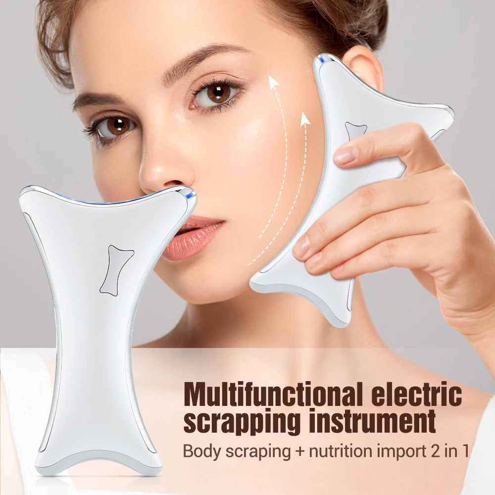 

Массажер для лифтинга гуаша, Электрический вибрирующий массажер для лица с подогревом, микротоковый массажер для тела, светильник цвета, легкий инструмент для ухода за кожей