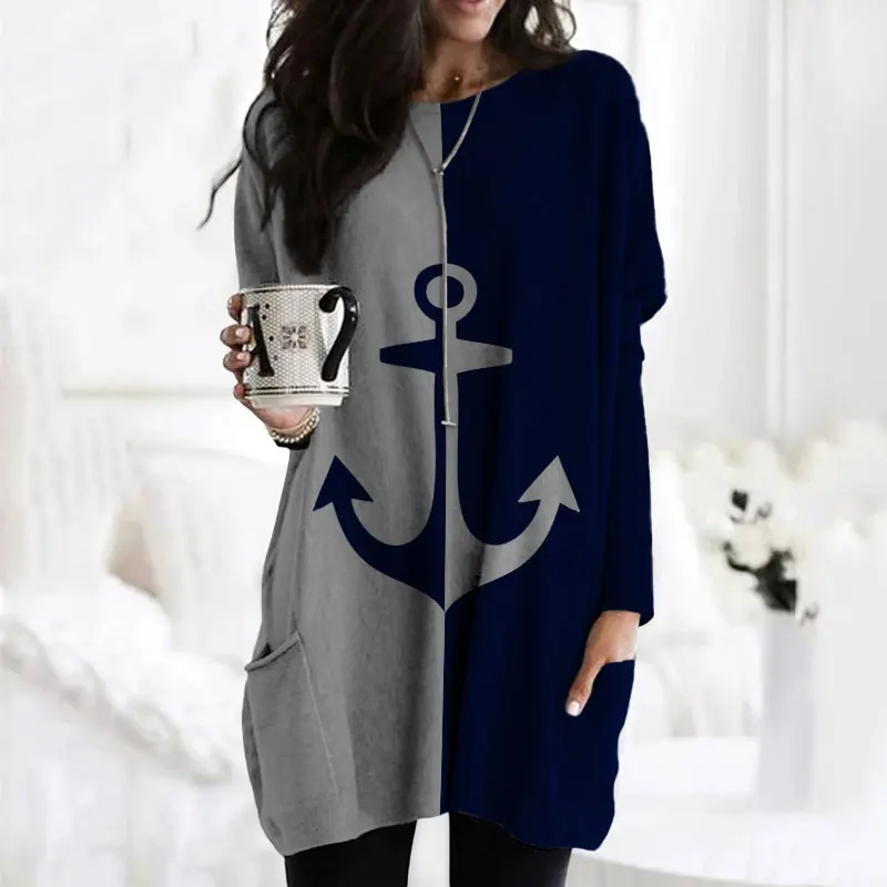 

2022 autumn and winter new long hoodless sweatshirt, 3D printed vintage pattern, clothing Y2K, Harajuku top