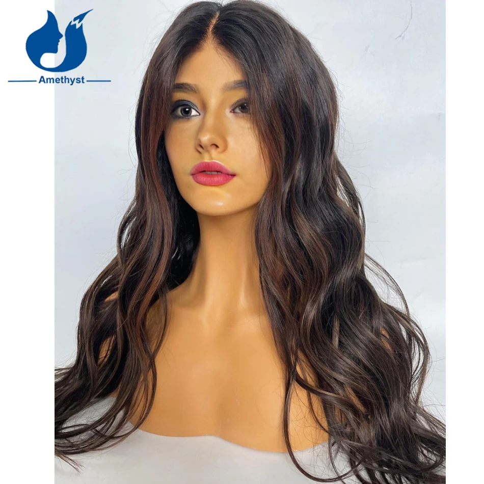 Amethyst Highlight Brown Body Wave Brazilian Remy Human Hair Glueless Lace Front Wigs For Women Transparent Lace Wig Pre Plucked