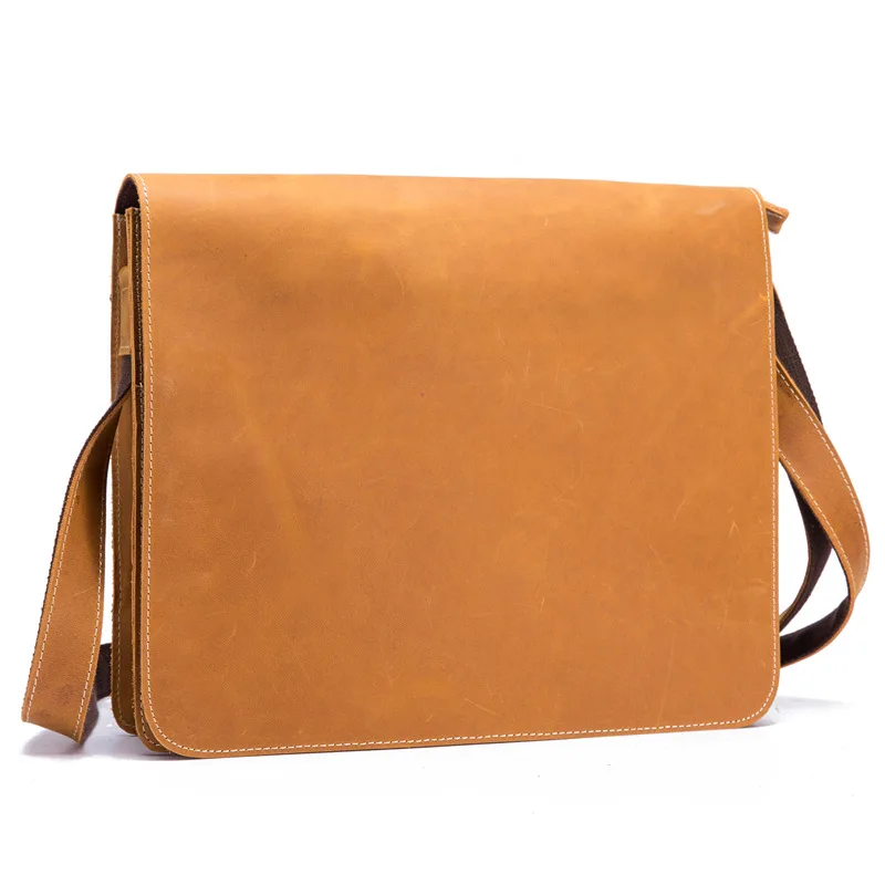 Vintage Messenger Bag Genuine Leather Shoulder Bag Business Briefcase 13 Inch Laptop Ipad Casual Tote Crossbody Handbag