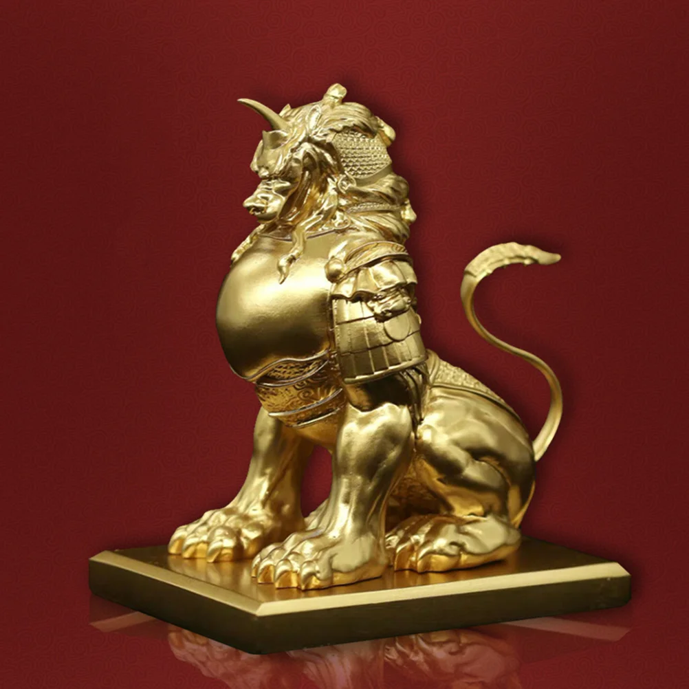 

Figurine Statuechinese Ornament Wealth Brass Resin Sculpture Auspicious Luck Good Kylin Tabletop Figurines Decor Guardian