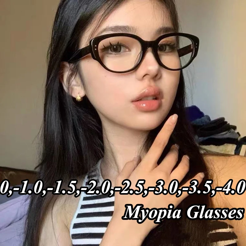 

Ladies Cat Eye Myopia Glasses Luxury Unisex Anti Blue Light Blocking Eyewear Vintage Finished Shortsighted Eyeglasses Diopter
