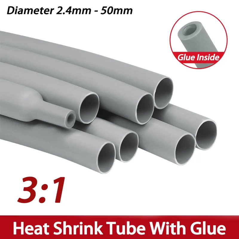 

Серая термоусадочная трубка 3:1 с диаметром клея 2,4–50 мм, термоусадочная трубка с двойными стенками, полиолефиновая изоляция, кабельный рукав