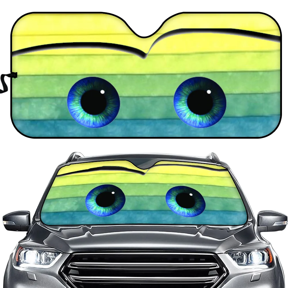 

7 Colors Car Body Film Window Foils Front Car Window Sunshade Styling Car Covers Cute Cartoon 3D Eyes Heated Windshield Sunshade
