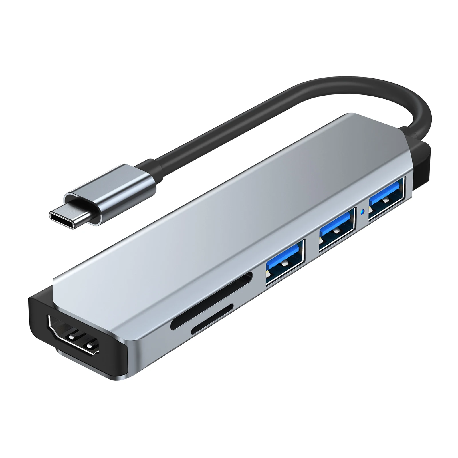

Type-C To HD 6 In 1 4K USB Hub Aluminum Alloy Plug And Play Home Card Reader Portable Laptop USB3.0 Accessories Docking Station