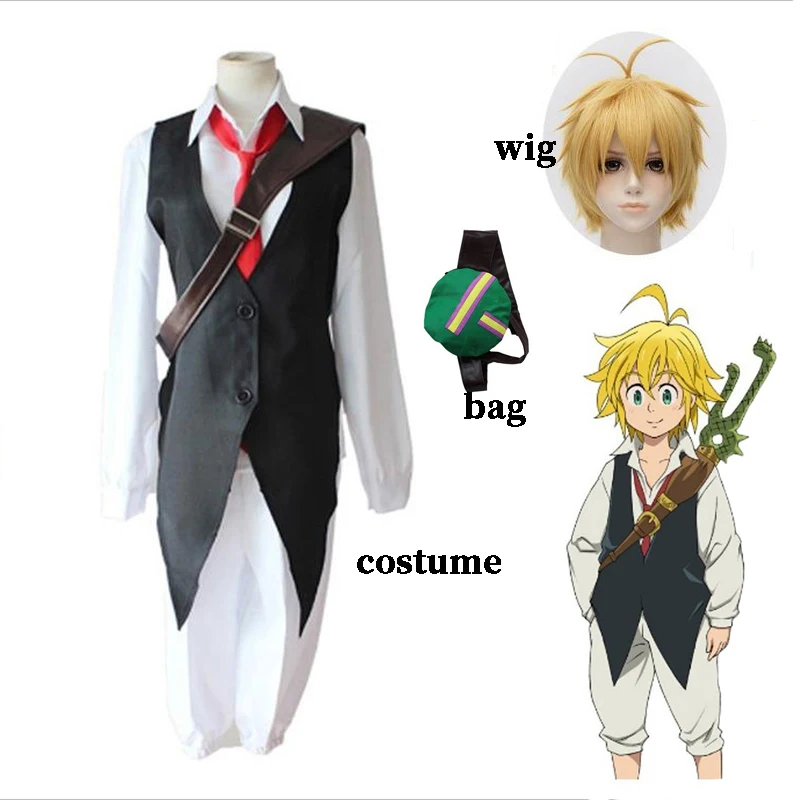 

The Seven Deadly Sins Cosplay Meliodas Costume Dragon's Sin of Wrath Set Synthetic Anime Wigs Halloween Costumes for Men Women