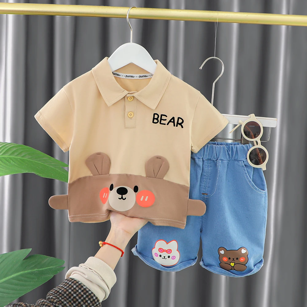 

Children Clothing Sets Baby Boys T Shirt Denim Shorts Cartoon Toddler Infant Clothes Outfits Summer Kids Sportswear 1-4 Years
