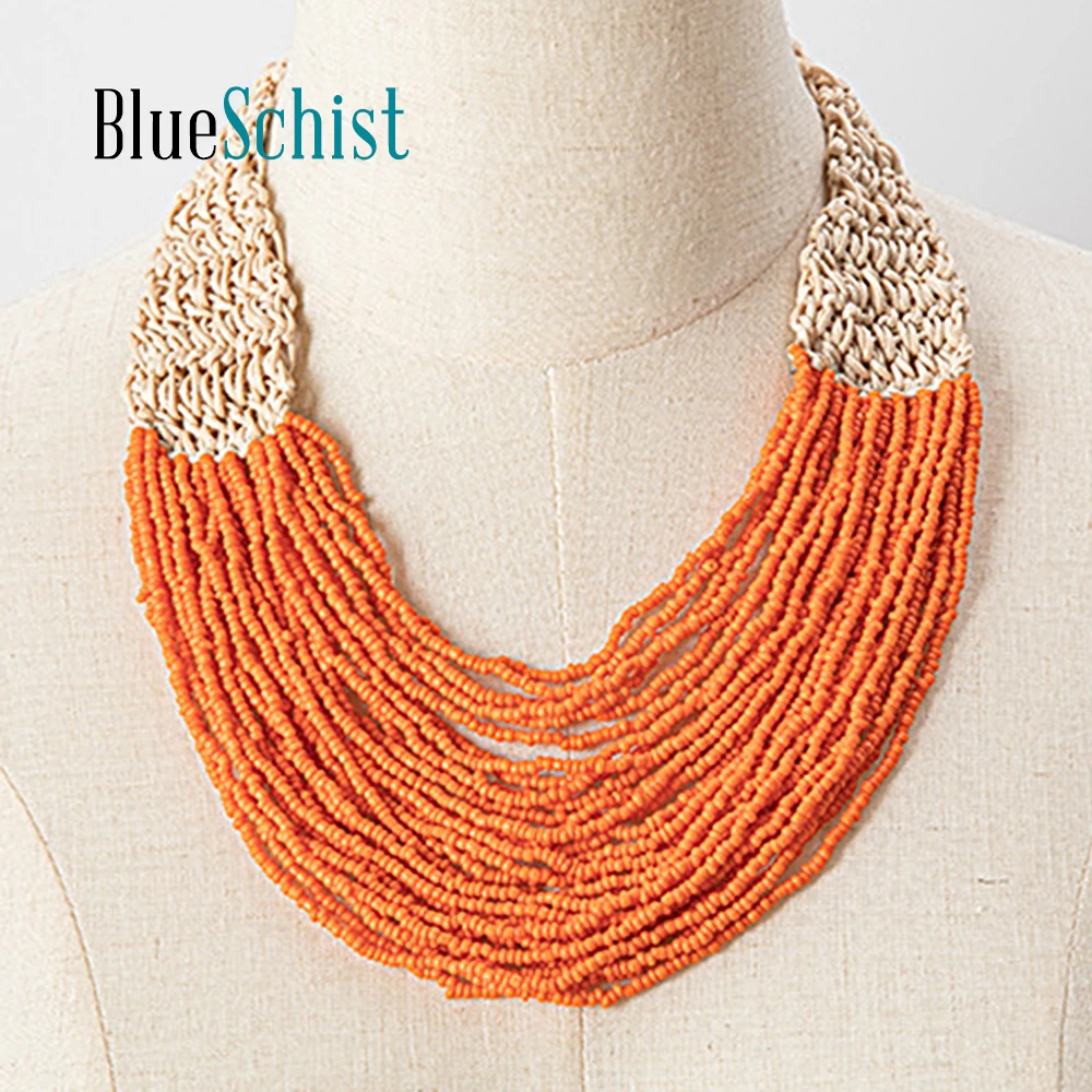 

BlueSchist Fashion Ethnic Bohemia Necklace for Women Handmade Small Beads Strand Multi-layers Choker Necklace Jewelry Lady Gifts